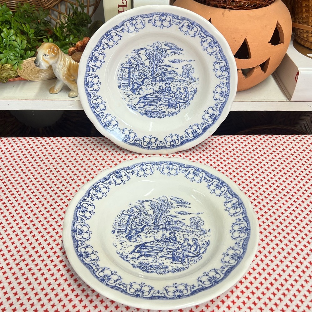 Vintage ironstone tableware blue white plate dish bowl decor
